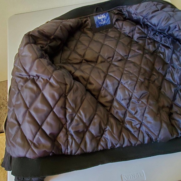 Han Ton Mens L Bomber Jacket Black Full Zip Insulated Quilted Flap Pockets - Picture 11 of 16